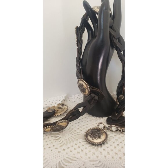 Vintage Cow Boy Belt Silver Tone Heart Shape Round Sherif Like Circles - Picture 10 of 10